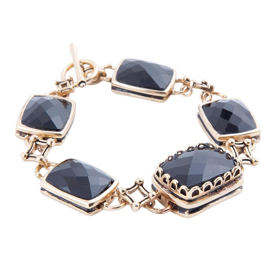 Black Onyx Golden Link Bracelet from Start2Finish jewelry featuring sleek black onyx stones and gold-toned link design.