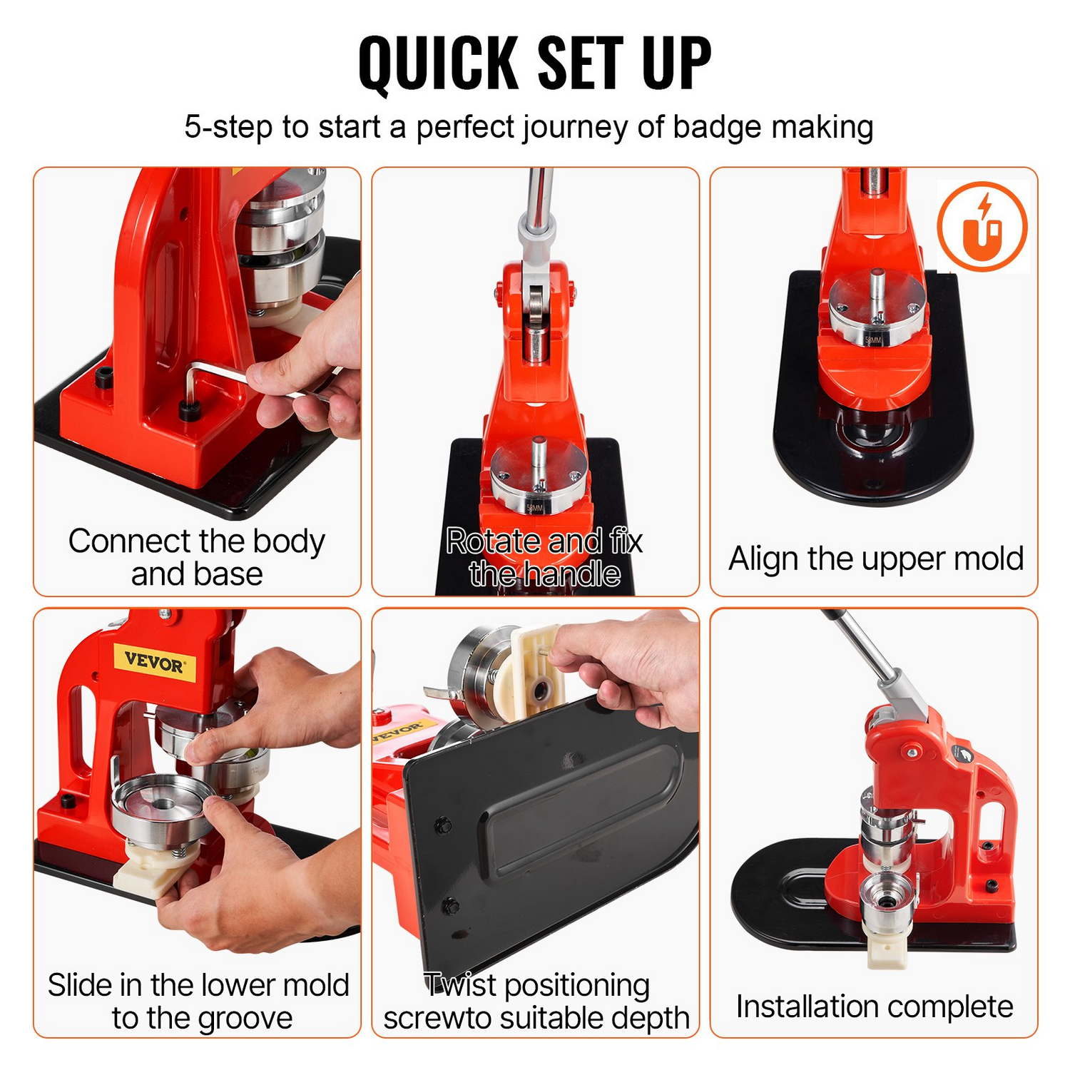 Start2Finish VEVOR 32mm button maker machine with badge punch press kit, including 500 button parts, circle cutter, and magic book.