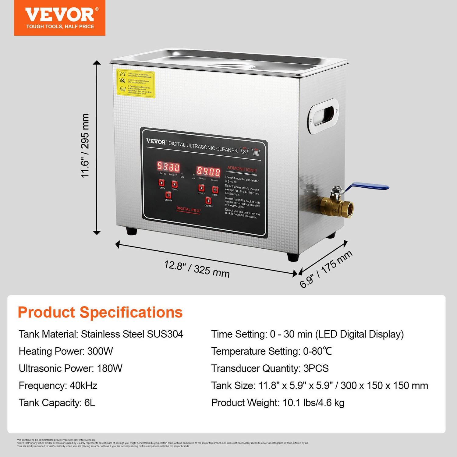 Start2Finish VEVOR ultrasonic jewelry cleaner with digital timer, heater, stainless steel tank for cleaning glasses, rings, watches, and small parts.