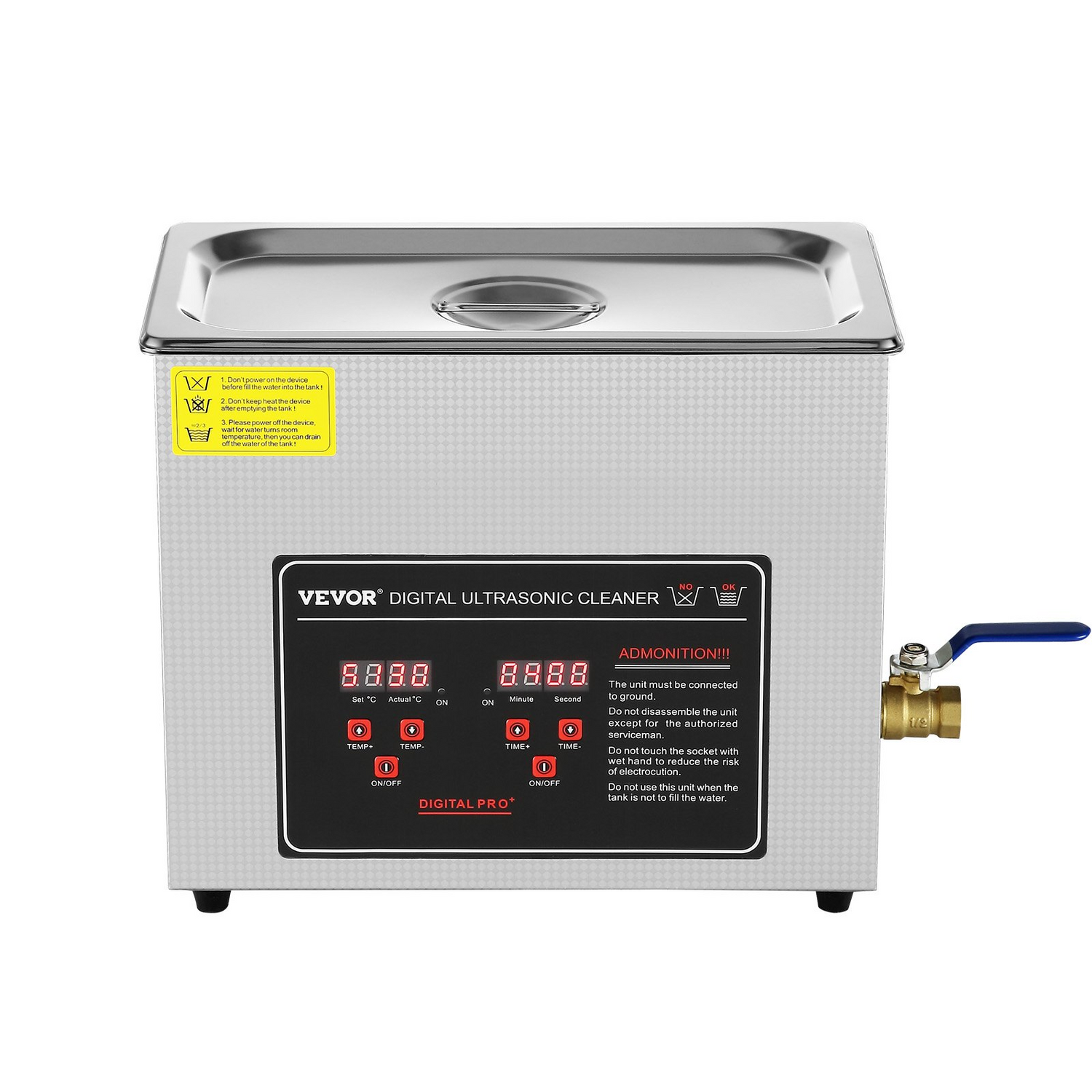 Start2Finish VEVOR ultrasonic jewelry cleaner with digital timer, heater, stainless steel tank for glasses, watches, rings, and small parts.