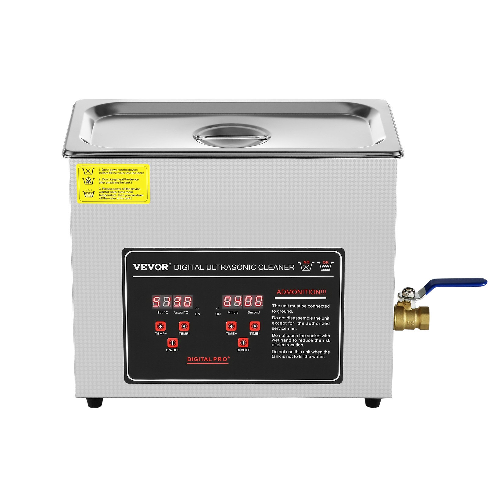 Start2Finish VEVOR ultrasonic jewelry cleaner with digital timer, heater, stainless steel tank for glasses, watches, rings, and small parts.