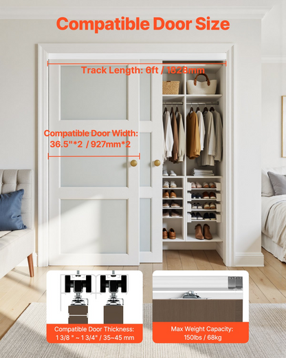 Start2Finish VEVOR bypass door hardware kit with aluminum alloy sliding track for 2 closet doors, fits 1 3/8" to 1 3/4" thick doors.