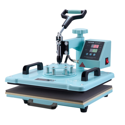 Start2Finish VEVOR 12x15 inch heat press machine with hat press, digital control, swing away design, for T-shirts and hats.