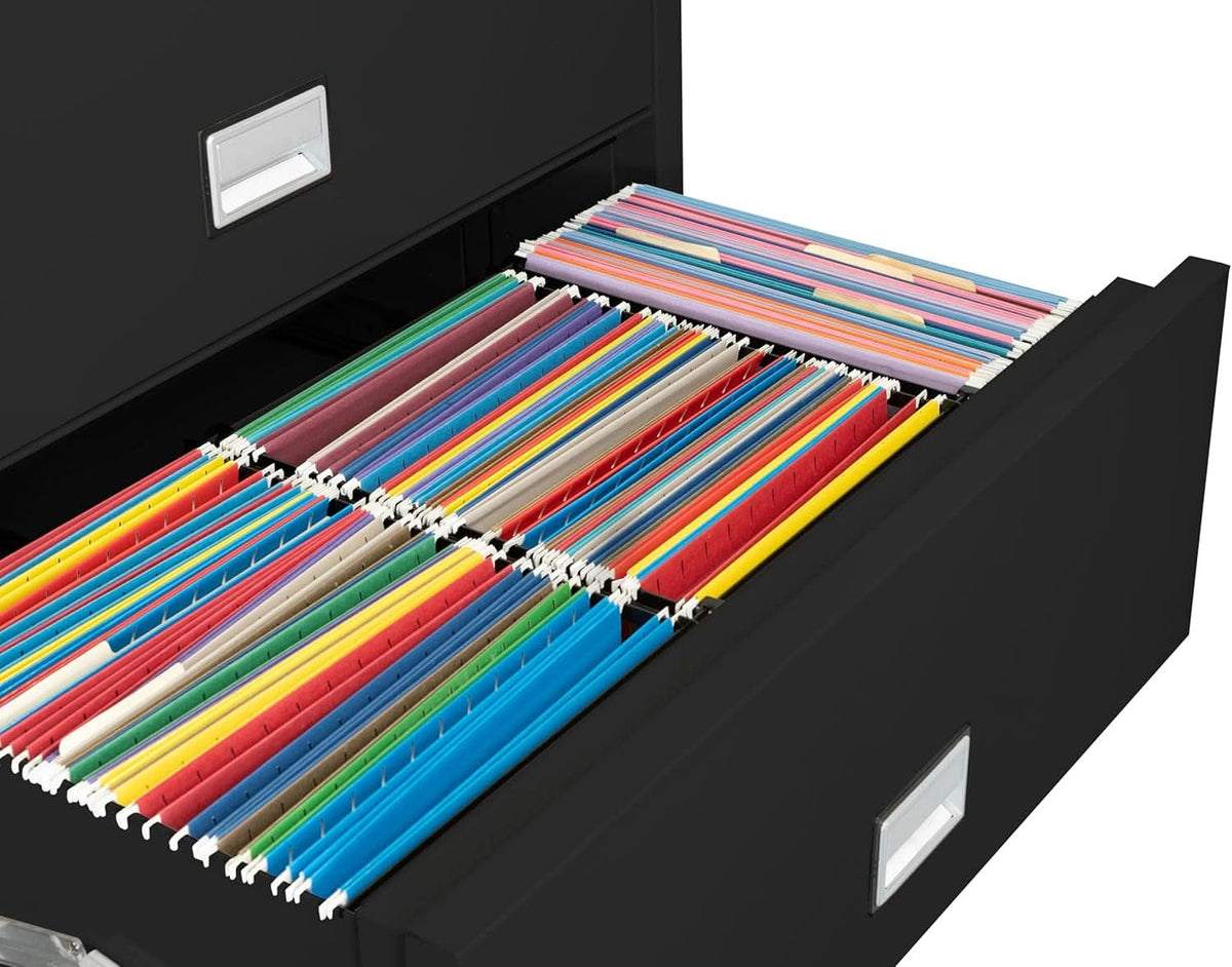 38 Inch Lateral 4 Drawer Fireproof File Cabinet With Key Lock Black