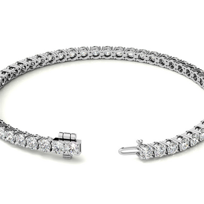 Start2Finish 6ctw created sapphire tennis bracelet with 3mm stones in 14K gold overlay, available in white, yellow, or rose gold.