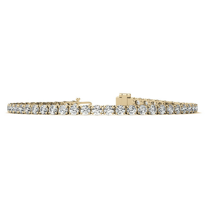 Start2Finish 6ctw created sapphire tennis bracelet with 3mm stones in 14K gold overlay, available in white, yellow, or rose gold.