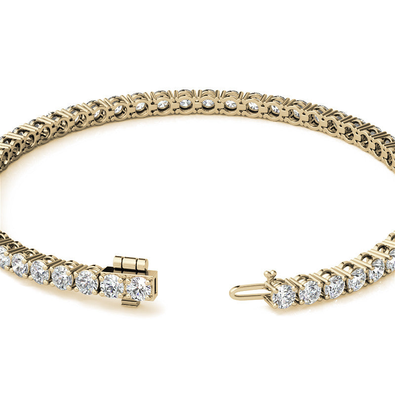 Start2Finish 6ctw created sapphire tennis bracelet with 3mm stones in 14K gold overlay in white, yellow, or rose gold.