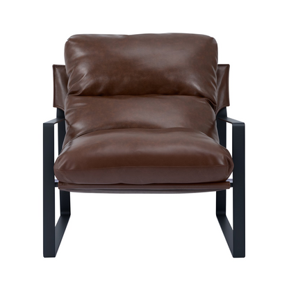 Start2Finish VEVOR modern brown PU leather accent chair with soft foam cushion, sturdy metal frame, and detachable cushion for living room or office.