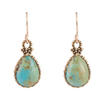 Start2Finish Dreamy Drop Blue Turquoise and Golden Earrings featuring elegant teardrop design with vibrant turquoise and gold accents.