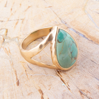 Start2Finish Maisy Blue Turquoise Golden Teardrop Ring showcasing a gold band with a blue turquoise teardrop gemstone.