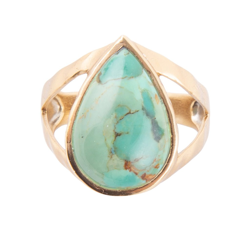 Start2Finish Maisy Blue Turquoise Golden Teardrop Ring featuring a turquoise stone and gold accents in a jewelry image
