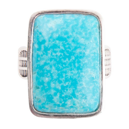 Start2Finish Zion blue turquoise and sterling silver jewelry ring with intricate band design, showcasing a vibrant turquoise stone.