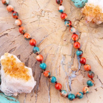 Multicolor Ocean Jade and gold wrap necklace by Start2Finish, featuring vibrant beads and elegant jewelry design.