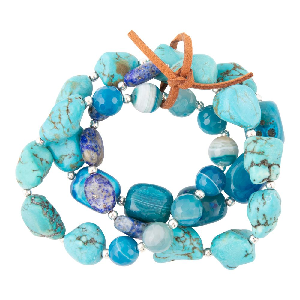 New Haven blue turquoise sterling silver bracelet set featuring multiple bangles with polished, vibrant turquoise stones.