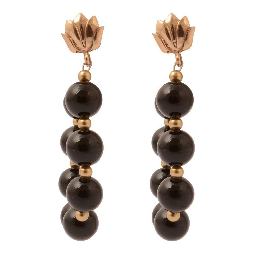 Start2Finish Carly black onyx complete loop gold post earrings with polished finish and elegant jewelry design.