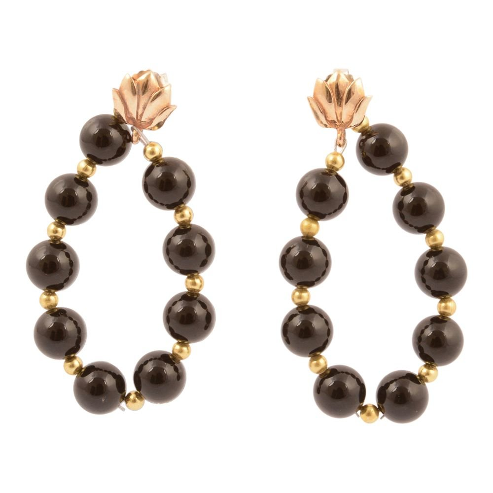 Start2Finish Carly black onyx complete loop golden post earrings, elegant jewelry featuring round black onyx stones and gold-tone finish.