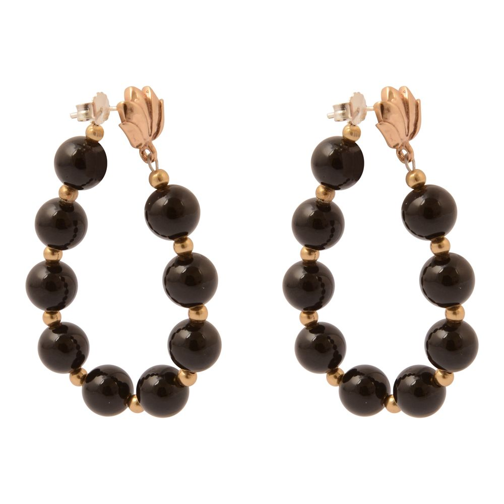 Start2Finish Carly Black Onyx Complete Loop Golden Post Earrings featuring black onyx stones and gold-toned jewelry design.
