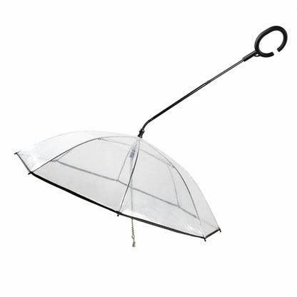 Transparent pet umbrella by Maroon Asteria, adjustable pet supplies for rain protection, shown with a small dog under the umbrella.