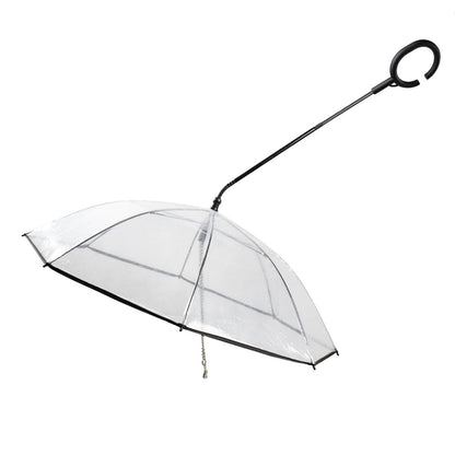 Transparent adjustable pet umbrella from Maroon Asteria, designed to protect pets from rain and wind in petcare settings.