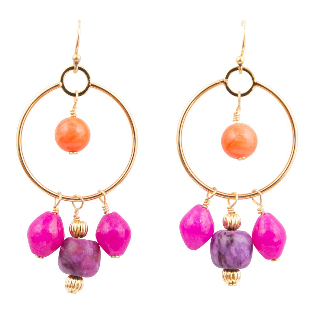 Start2Finish Bordeaux Pink Jade Chandelier Golden Earrings with intricate design and vibrant pink jade stones.
