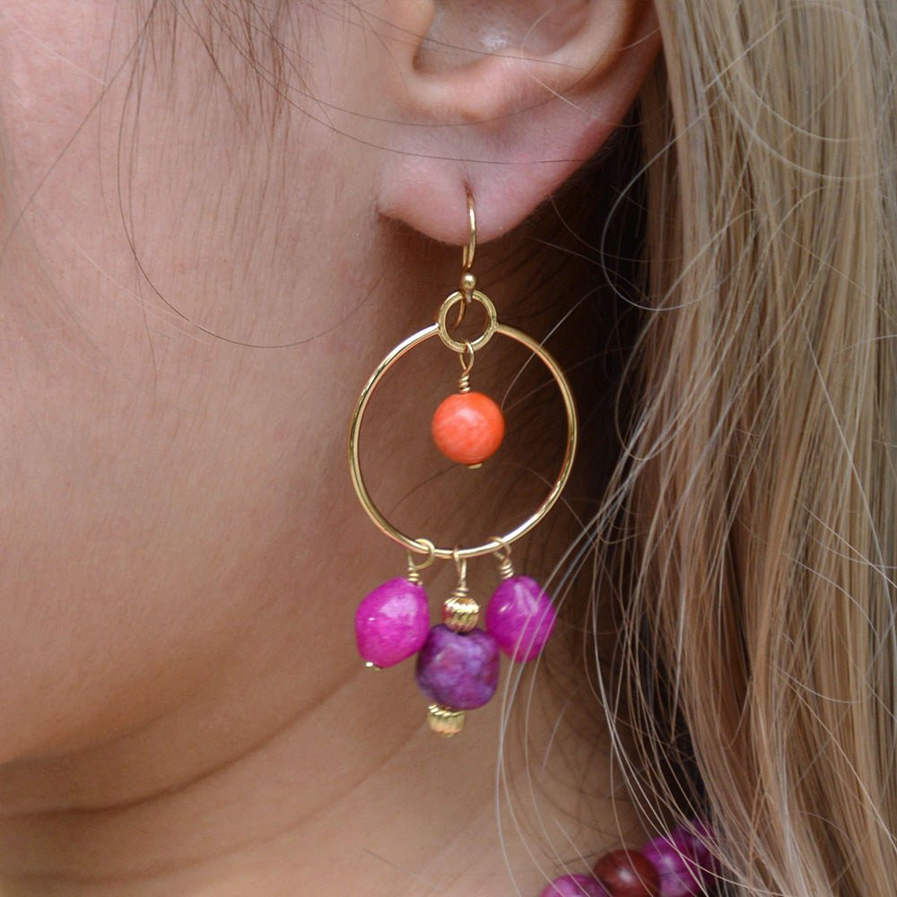Start2Finish Bordeaux Pink Jade Chandelier Earrings with gold accents, showcasing elegant jewelry design and intricate details.