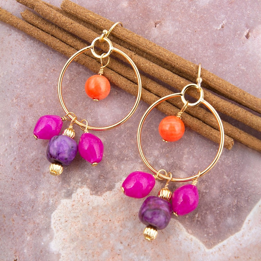 Start2Finish Bordeaux Pink Jade Chandelier Golden Earrings with intricate design and dangling pink jade stones.