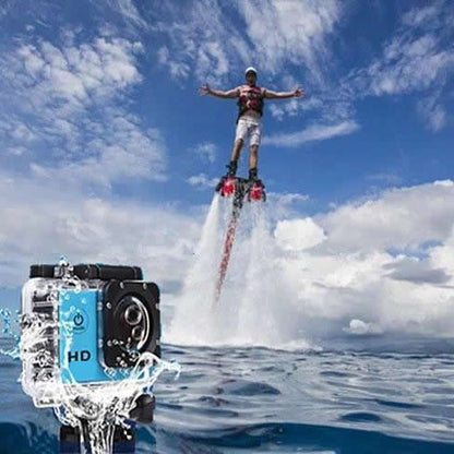 Salmon Lucky 4K waterproof digital UHD WiFi camera with RF remote and accessories, showcasing the compact camera and remote controls.