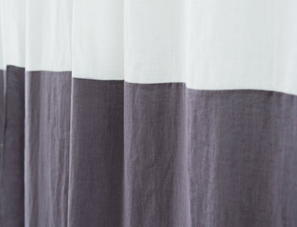 White and natural light linen curtains with tab tops, two-tone design, by Magenta Sugarplum for elegant home decor.