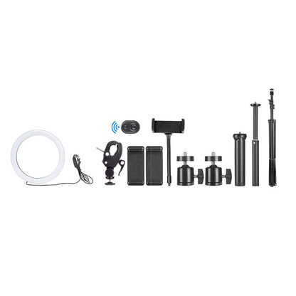 Yellow Pandora 10-inch LED ring light with phone tripod stand, ideal for mobile and laptop photography and video streaming.