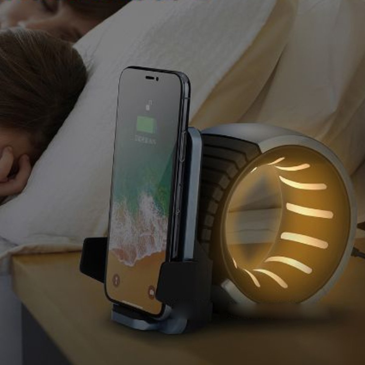 Salmon Lucky Wheel Of Power mobile wireless charger with sleek round design and charging pad for smartphones.