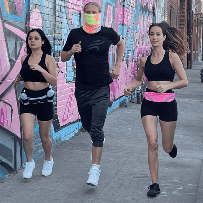 Black Lavender water-resistant sport waist pack with reflective strip, ideal for running and outdoor activities.