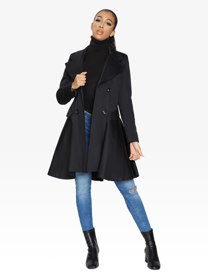 Black Rose Eleusis double-breasted skater coat for spring and summer, stylish jacket with a tailored fit and double-breasted design.