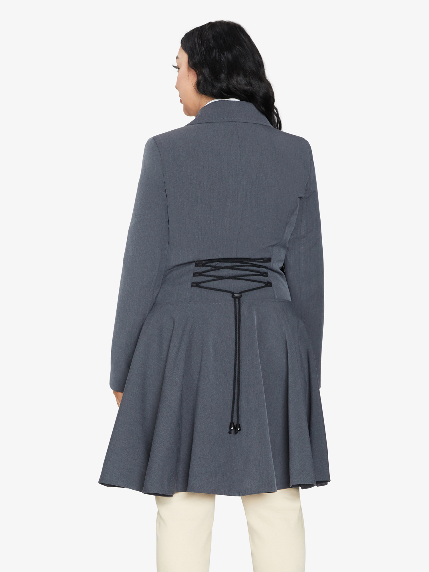 Grey Rose Eleusis double-breasted skater coat for spring and summer, stylish jacket with a tailored fit and classic design.