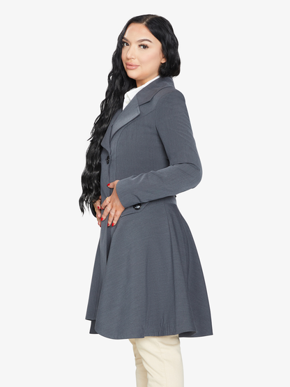 Gray Rose Eleusis double-breasted skater coat with a stylish collar and fitted silhouette, perfect for spring and summer wear.