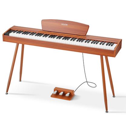 Start2Finish VEVOR 88-key weighted digital piano with sheet music stand, triple pedal, wood finish, and wireless support for beginners.