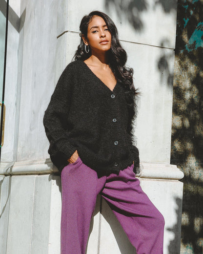 Azure Thanatos Collette wool blend cardigan, cozy sweater with button details, in a soft, neutral color.