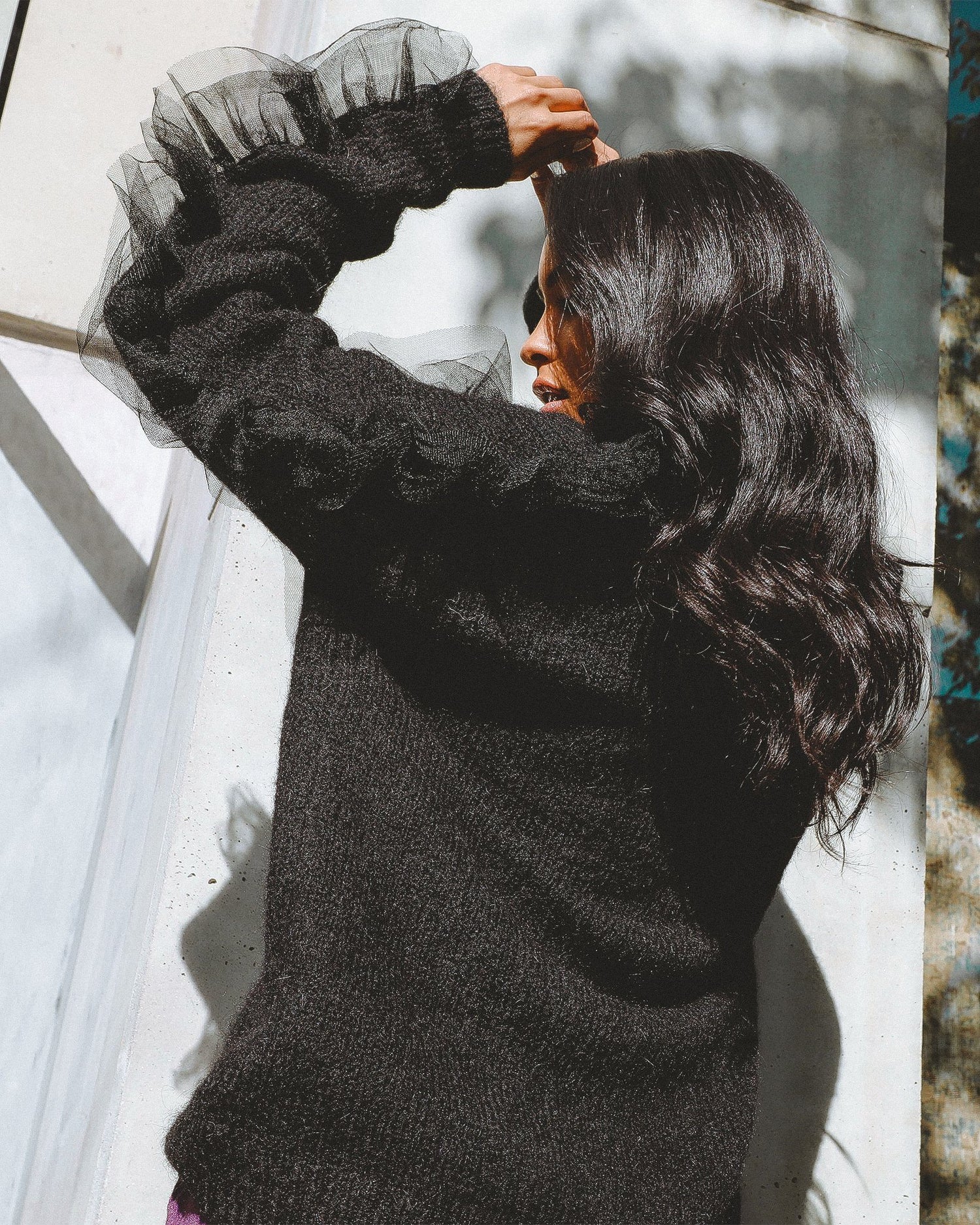 Azure Thanatos Collette wool blend cardigan, cozy sweater with button details and ribbed cuffs, in soft neutral tones.