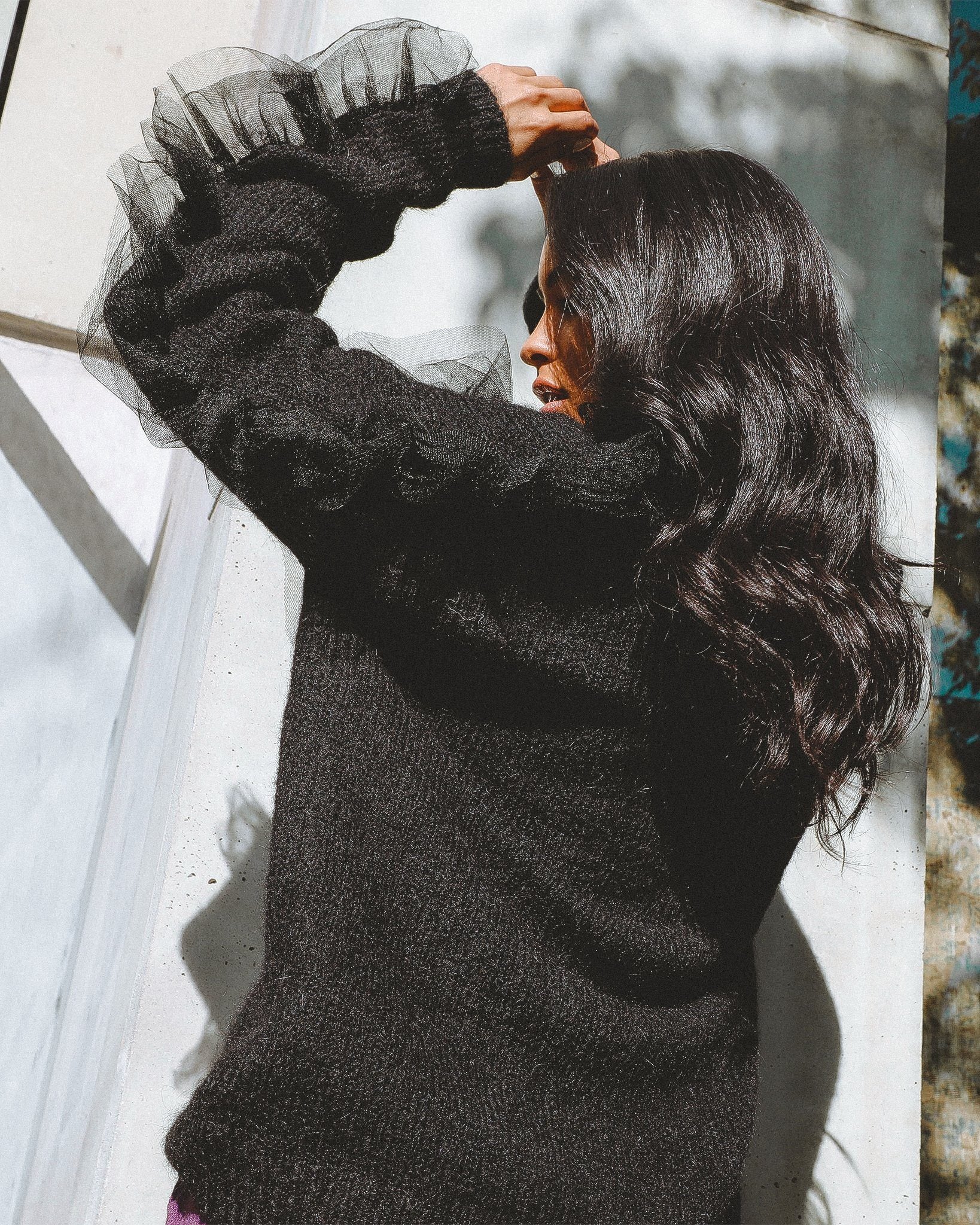 Azure Thanatos Collette wool blend cardigan, cozy sweater with button details and ribbed cuffs, in soft neutral tones.