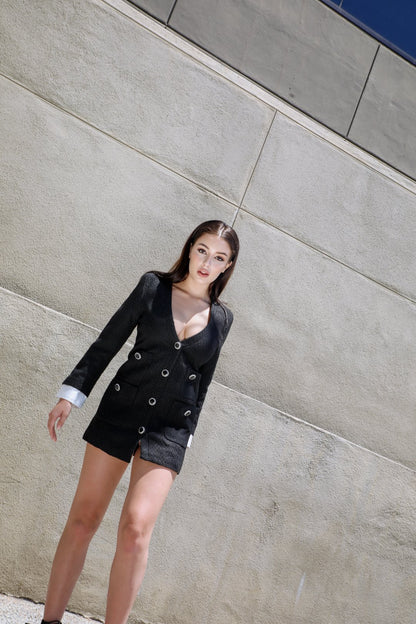 Azure Thanatos Odette textured blazer dress for women, featuring tailored fit and stylish design, shown on a model.