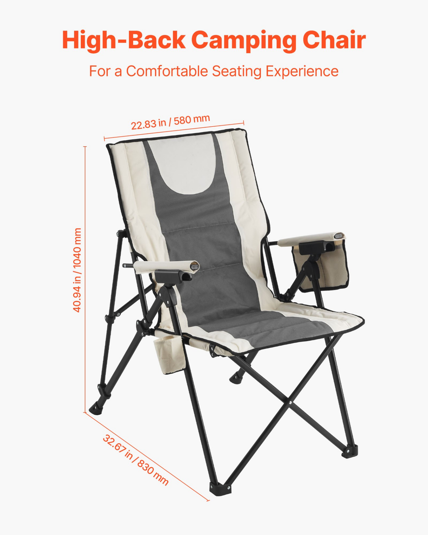 Start2Finish VEVOR outdoor folding camping chair with padded seat, armrest, headrest, three reclining positions, and high back for comfort.