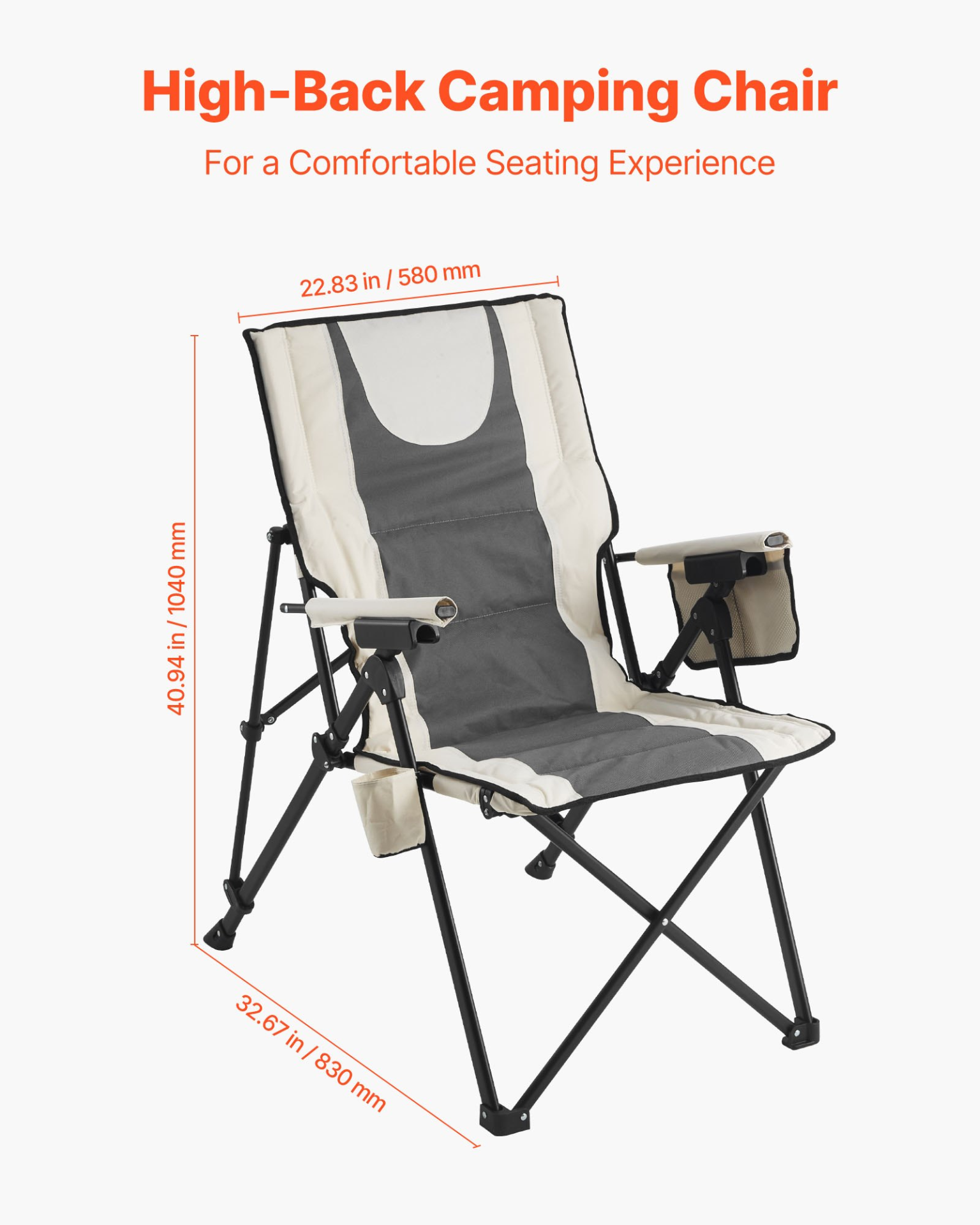 Start2Finish VEVOR outdoor folding camping chair with padded seat, armrest, headrest, three reclining positions, and high back for comfort.