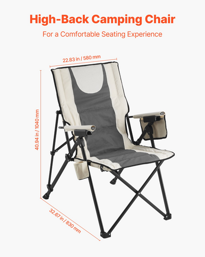 Start2Finish VEVOR outdoor folding camping chair with padded seat, armrest, headrest, three reclining positions, and high back for comfort.