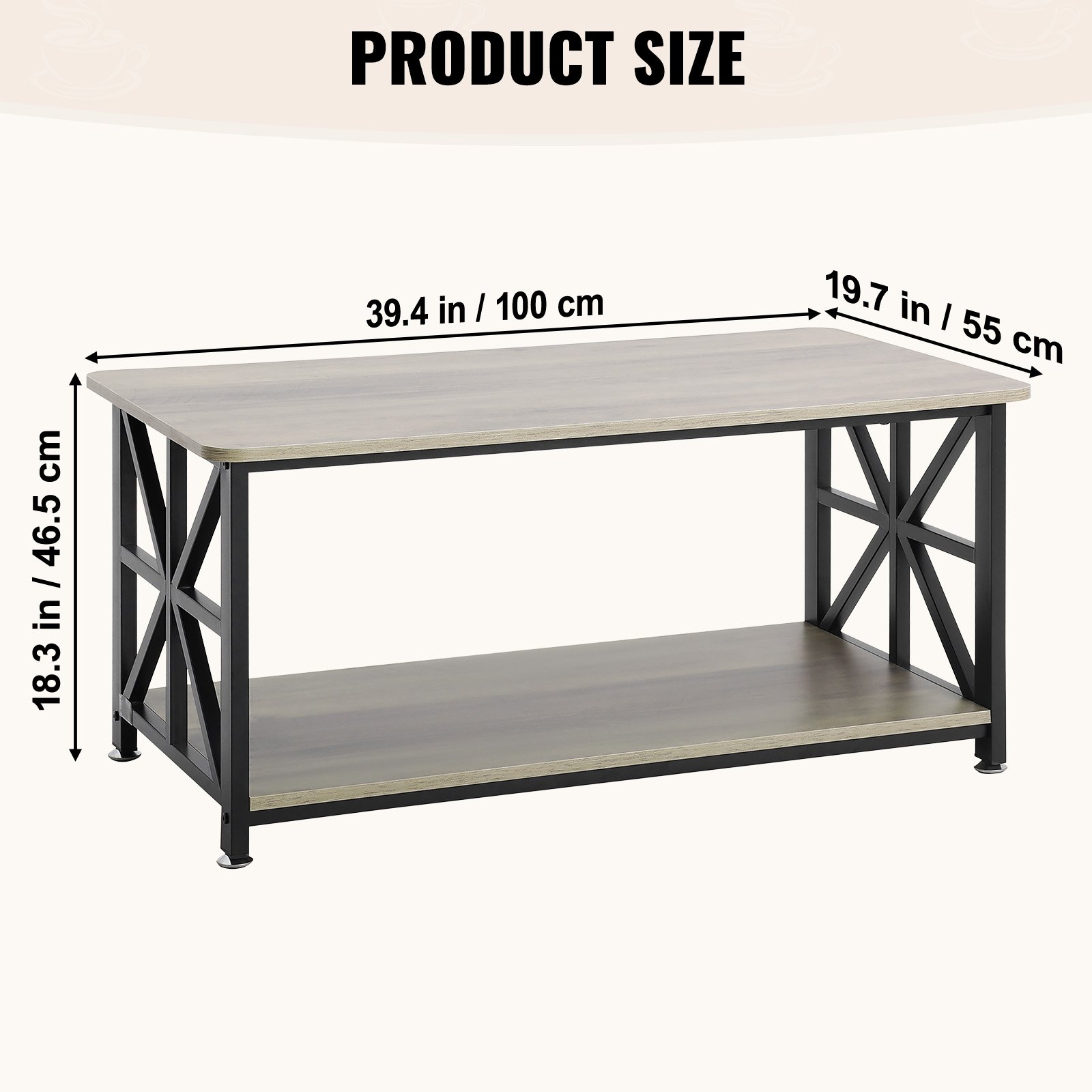 Rustic brown and black VEVOR 40-inch farmhouse coffee table with open storage, wooden rectangle design for living room or bedroom.