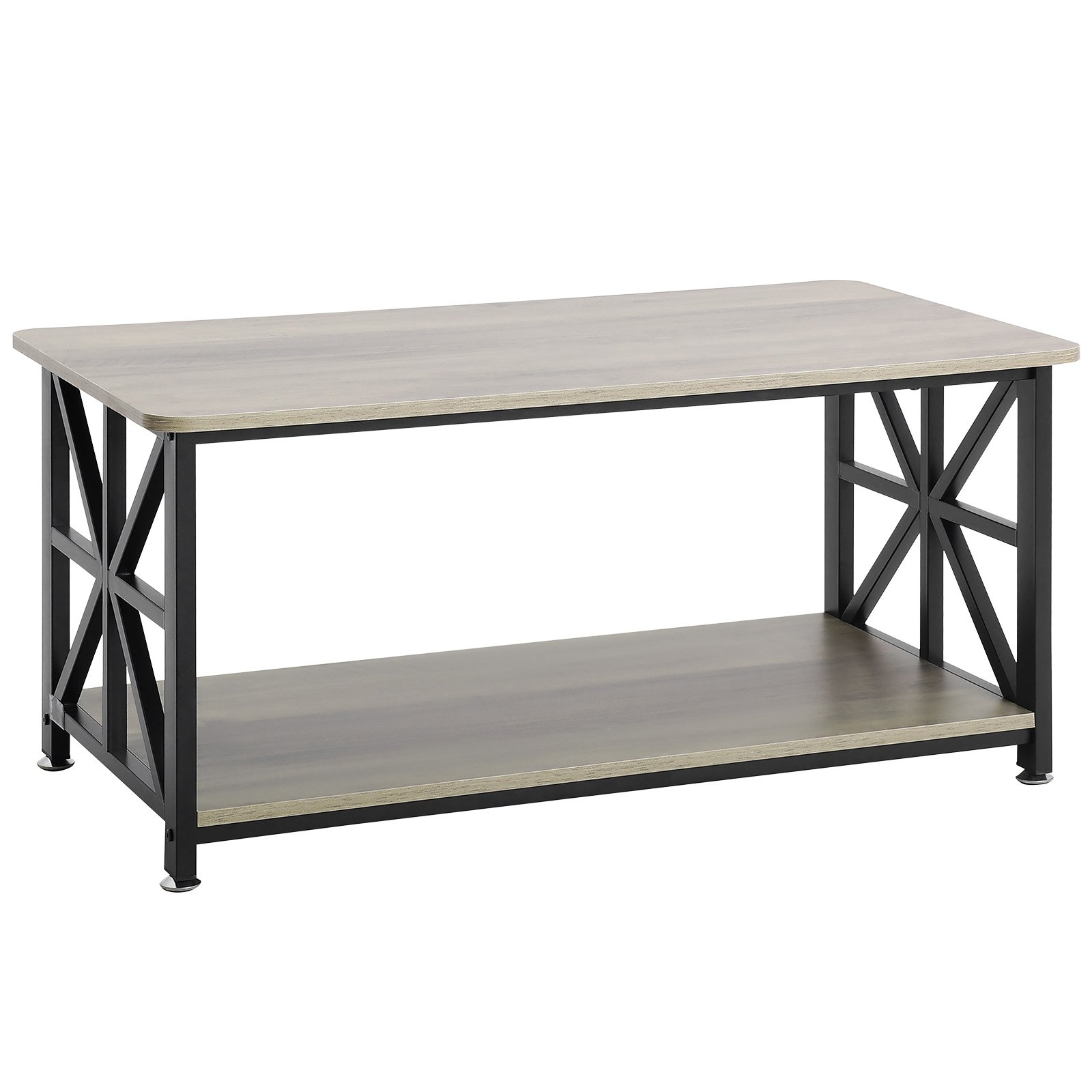 Start2Finish VEVOR 40-inch farmhouse wooden coffee table with open storage, brown and black rustic rectangle furniture for living room.