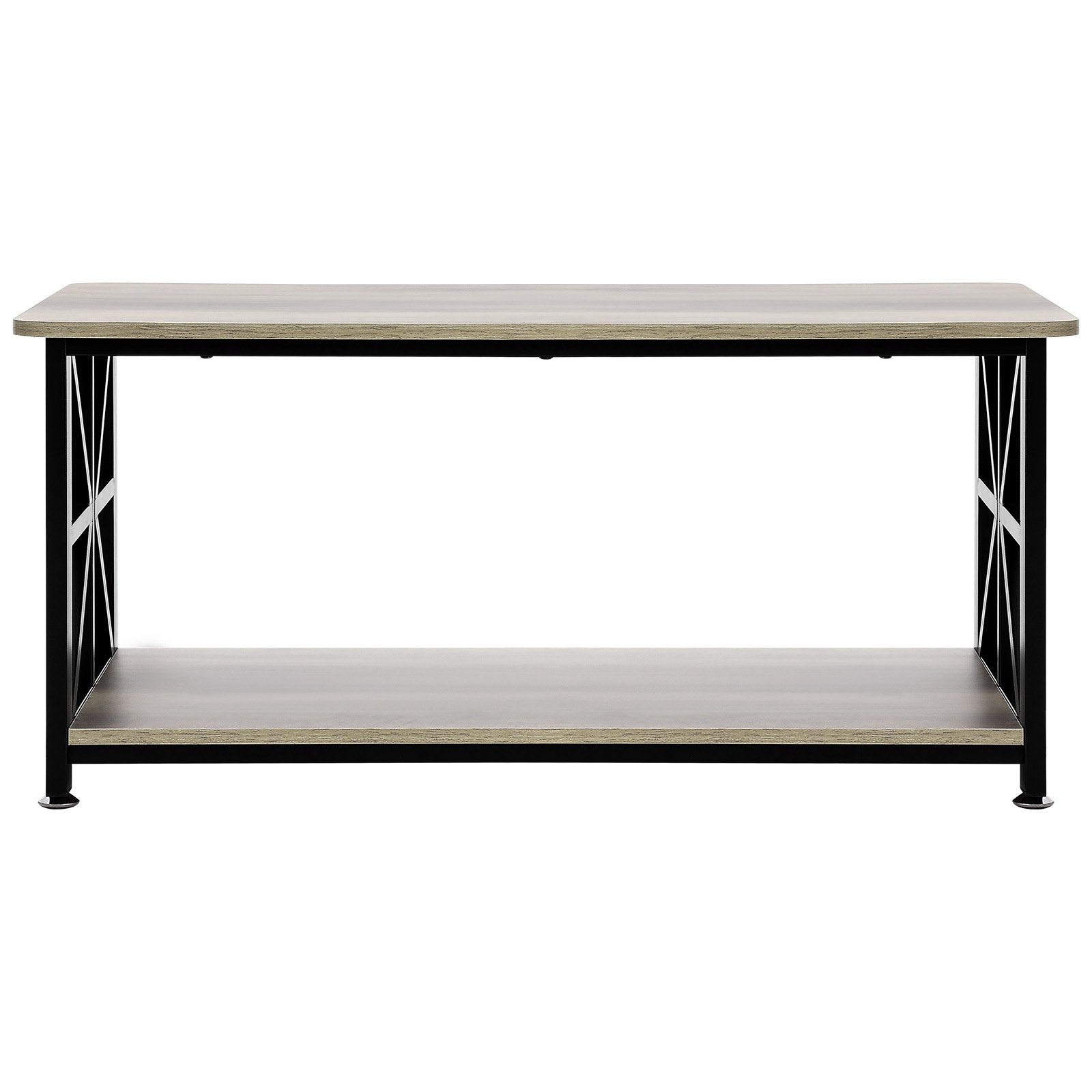 Start2Finish VEVOR 40-inch rustic farmhouse coffee table with open storage, wooden brown and black rectangle design for living rooms.
