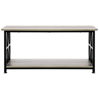 Start2Finish VEVOR 40-inch rustic farmhouse coffee table with open storage, wooden brown and black rectangle design for living rooms.