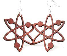 Red Sunflower Atom Earrings, silver-toned geometric earrings with atom-inspired design, stylish jewelry for everyday wear.