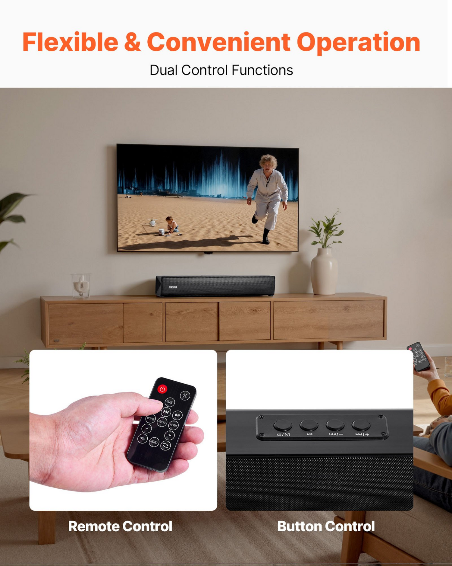 Start2Finish VEVOR 17-inch 2.0 channel soundbar with remote, Bluetooth, AUX, and 80W surround sound for TV and home theater audio.