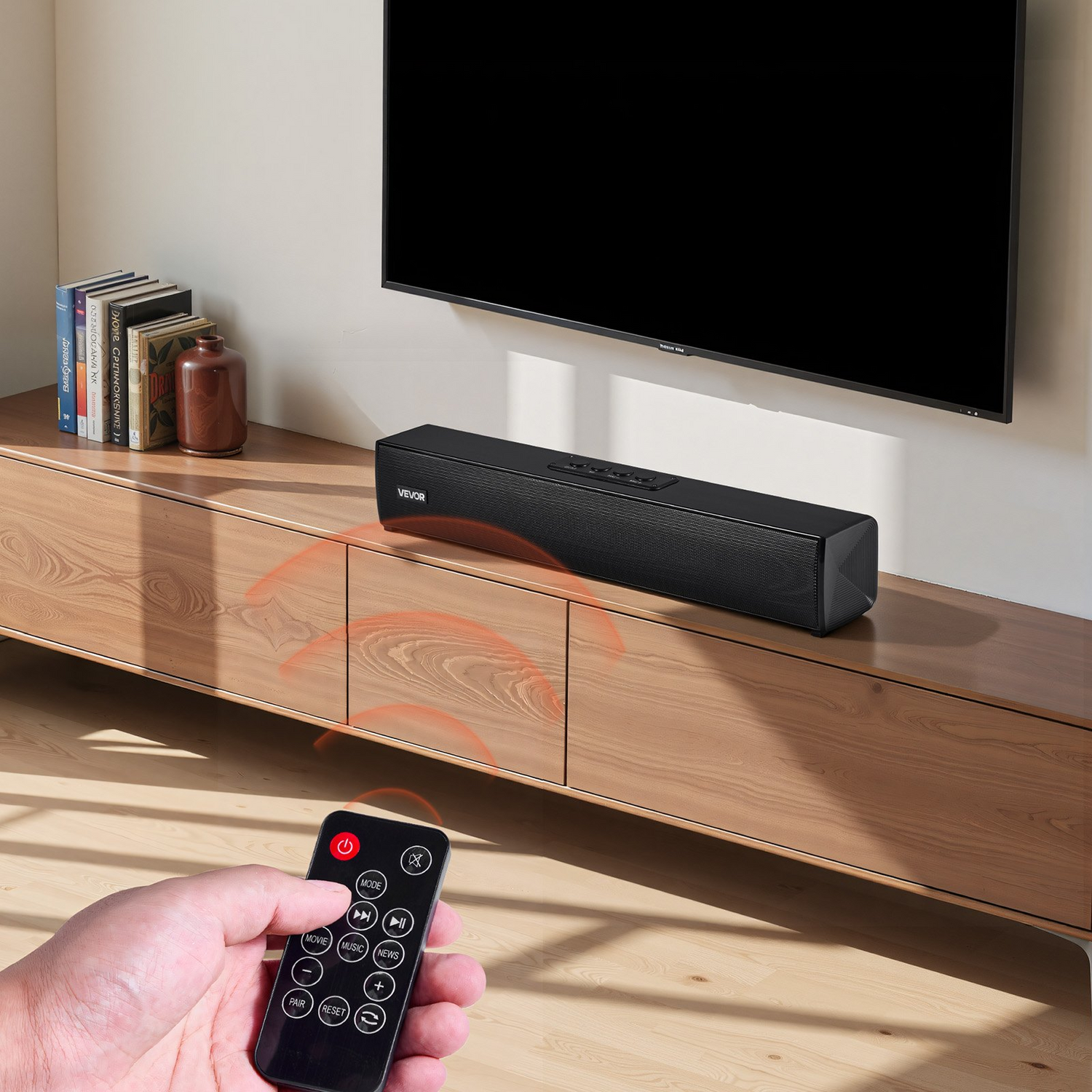 Start2Finish VEVOR 17-inch 2.0 channel soundbar with remote, Bluetooth, AUX, and 80W surround sound for TV and home theater.