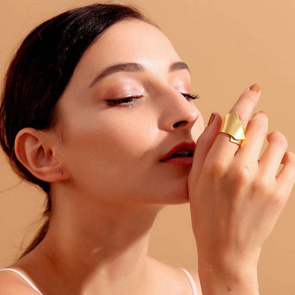 Elegant large stainless steel ring for women, featuring a simple European and American fashion design by Pink Lucky.